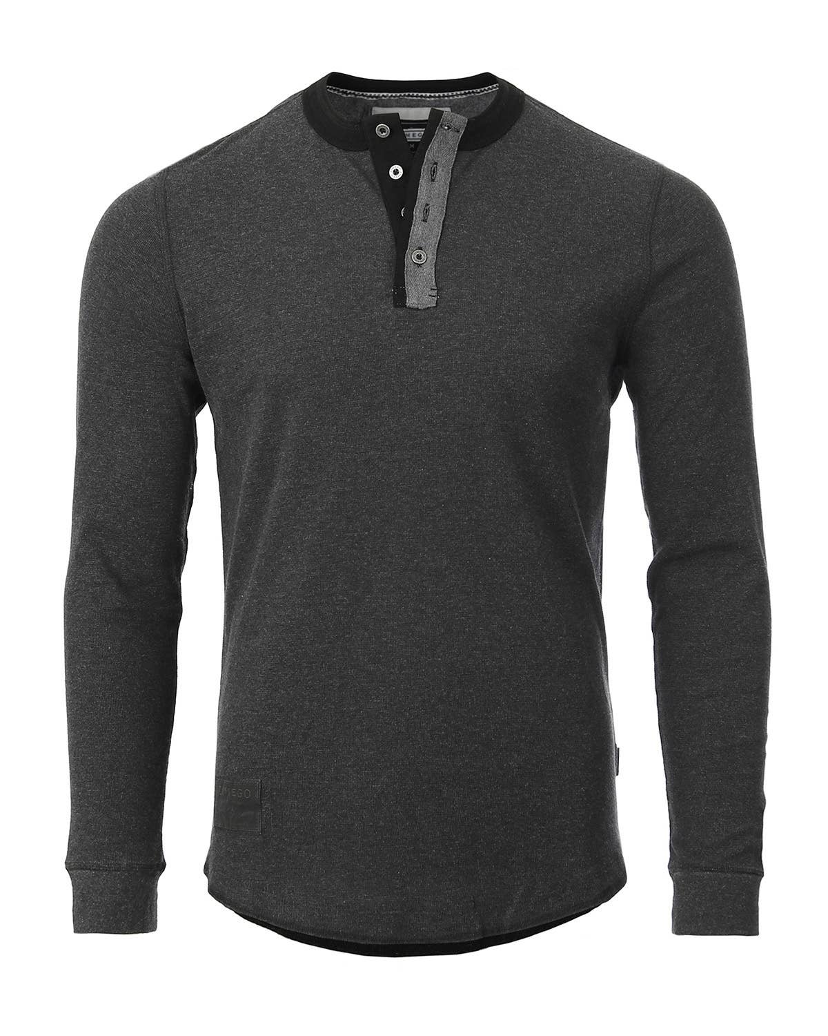 Faire,Zimego, Zimego Charcoal Grey 4 Button Long Sleeve Thermal Henley, Grey, Large-46-TagL