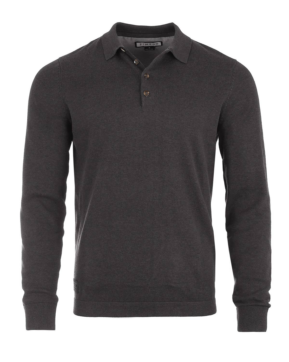 Faire,Zimego, Zimego Charcoal Qtr Button Long Sleeve Polo, Grey, Large-45-TagL
