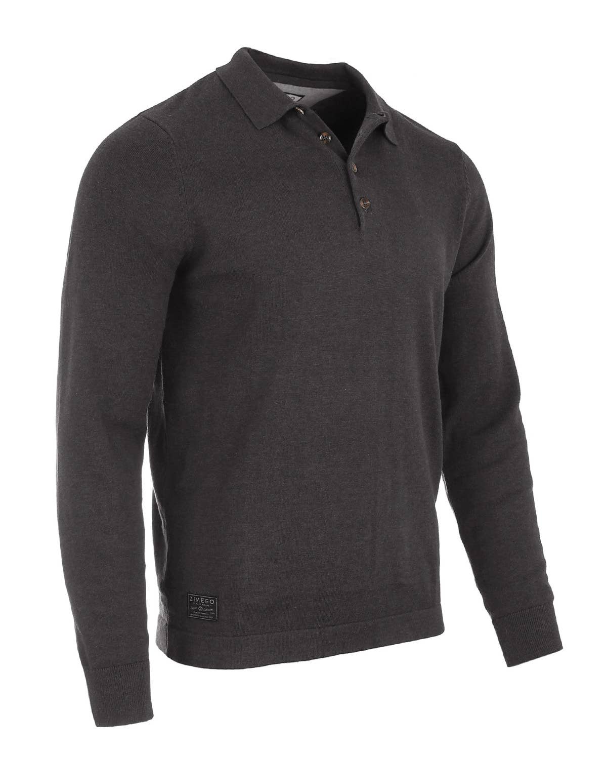 Faire,Zimego, Zimego Charcoal Button Up Long Sleeve Polo Sweater, Grey, Extra Extra Large-52-TagXXL