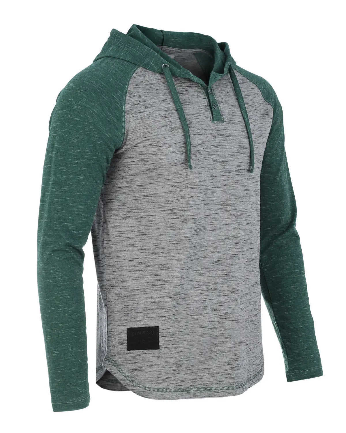Faire,Zimego, Zimego Grey/Green Heathered Raglan Henley Hoodie, Grey, Medium-41-TagM