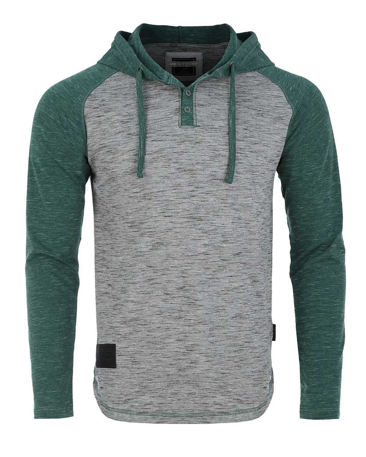 Faire,Zimego, Zimego Grey/Green Heathered Raglan Henley Hoodie, Grey, Medium-41-TagM