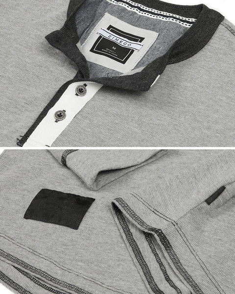 Faire,Zimego, Zimego Light Grey 4 Button Long Sleeve Thermal Henley, Grey, Large-46-TagL