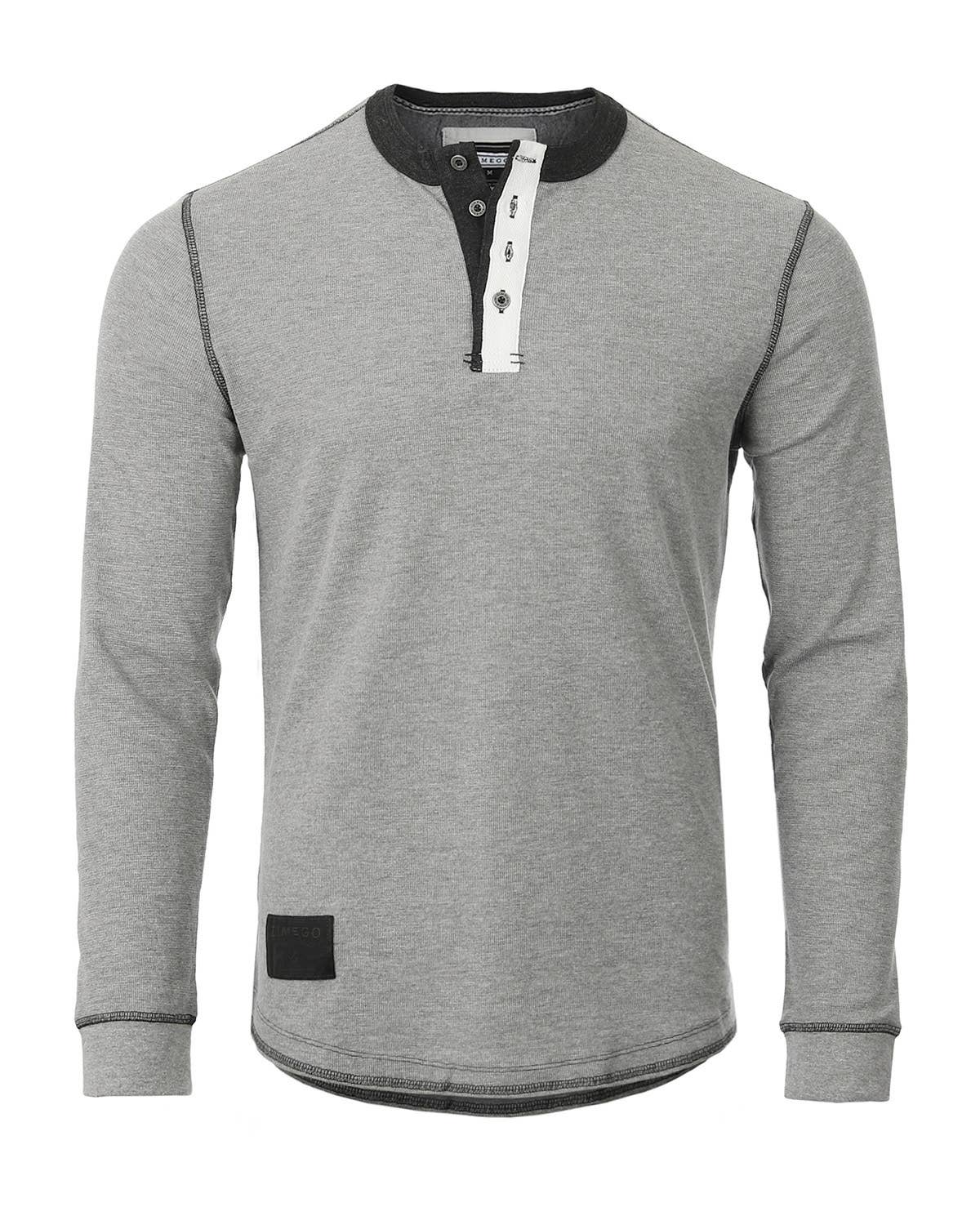 Faire,Zimego, Zimego Light Grey 4 Button Long Sleeve Thermal Henley, Grey, Large-46-TagL