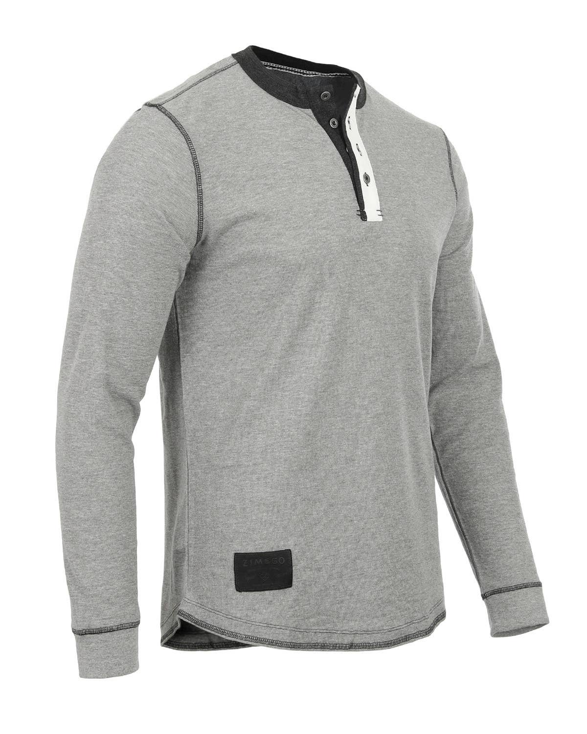 Faire,Zimego, Zimego Light Grey 4 Button Long Sleeve Thermal Henley, Grey, Small-38-TagS