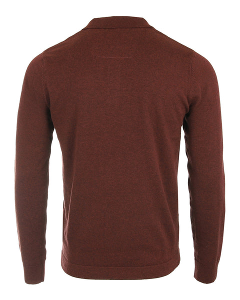 Faire,Zimego, Zimego Maroon Qtr Button Long Sleeve Polo, Red, Large-45-TagL
