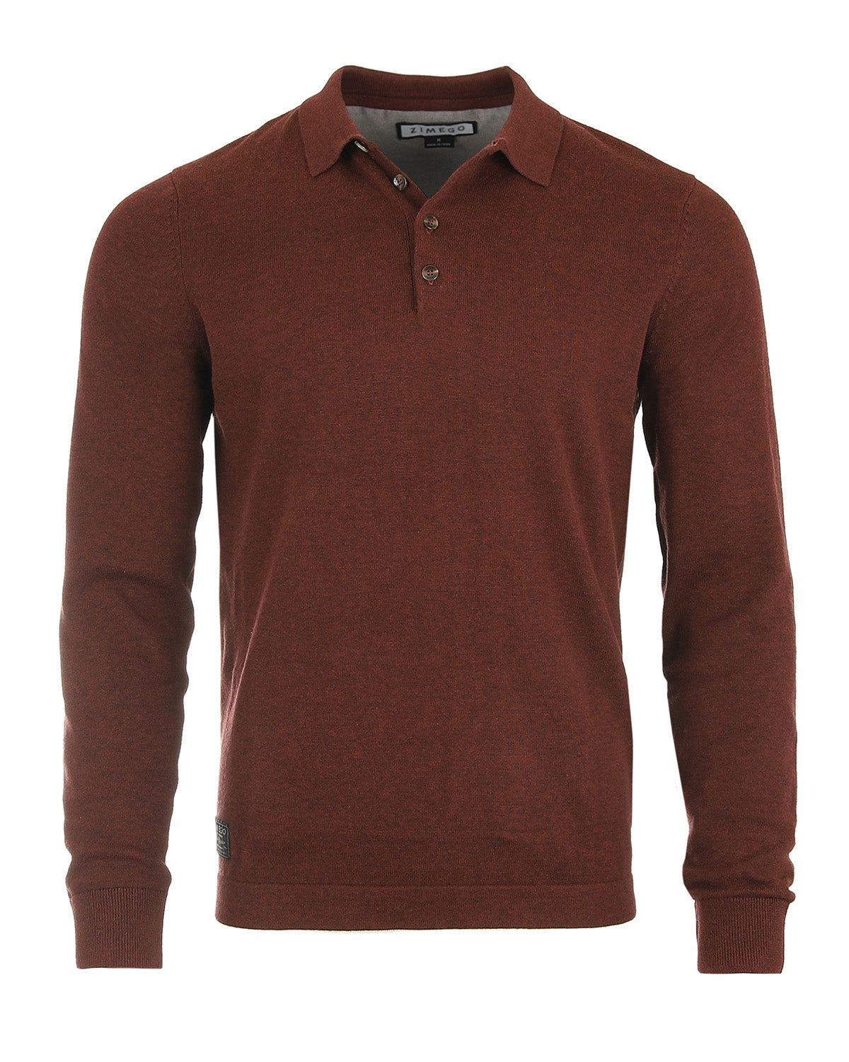 Faire,Zimego, Zimego Maroon Qtr Button Long Sleeve Polo, Red, Extra Large-48-TagXL