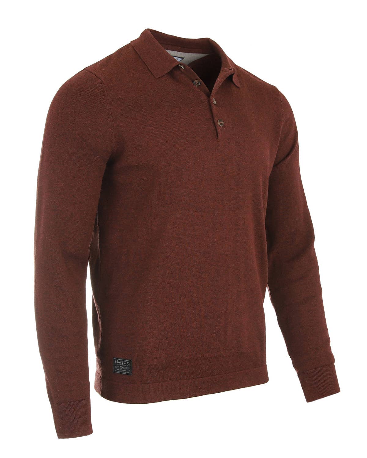 Faire,Zimego, Zimego Maroon Qtr Button Long Sleeve Polo, Red, Medium-42-TagM