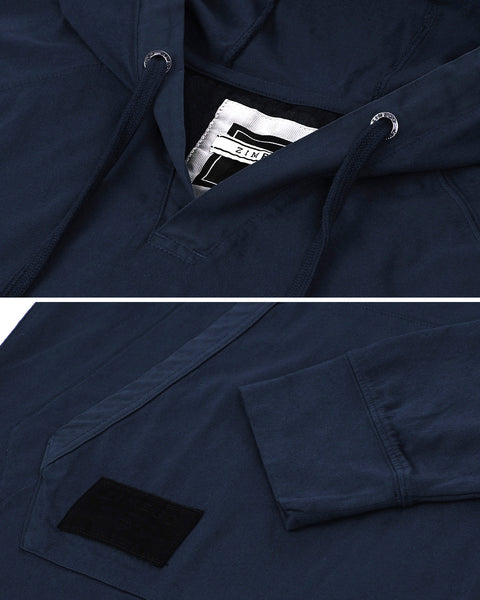 Faire,Zimego, Zimego Navy Long Sleeve Henley Hoodie, Blue, Large-44-TagL