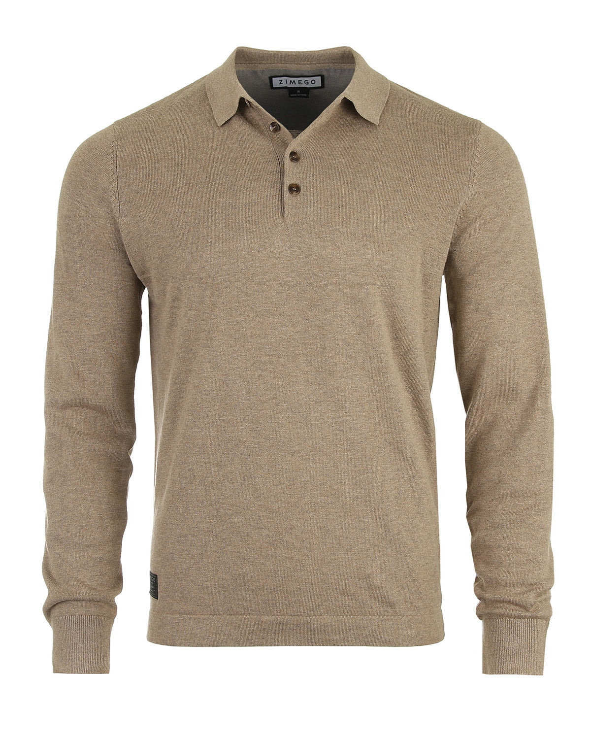 Faire,Zimego, Zimego Tan Button Qtr Button Long Sleeve Polo, Tan, Large-45-TagL