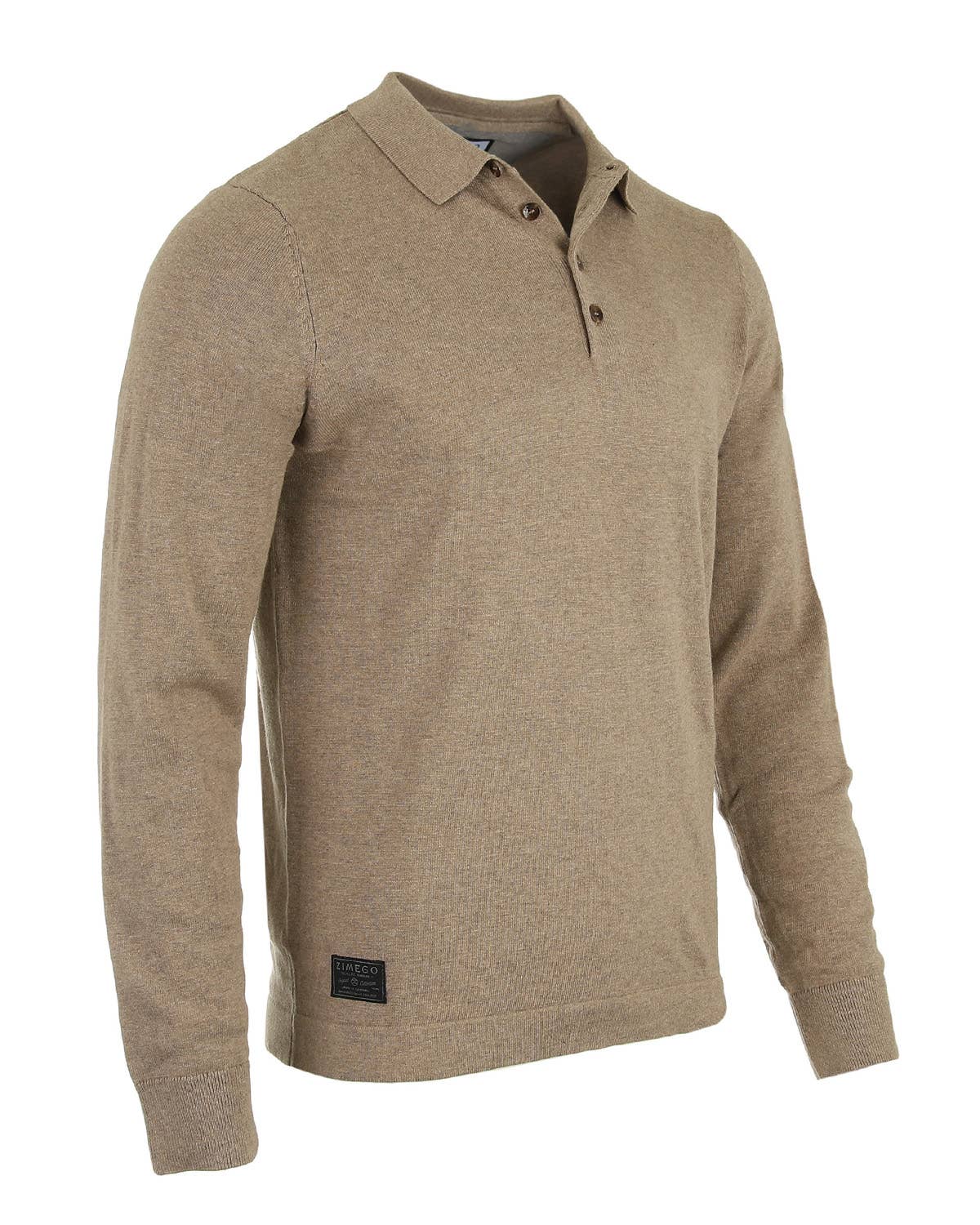 Faire,Zimego, Zimego Tan Button Qtr Button Long Sleeve Polo, Tan, Large-45-TagL