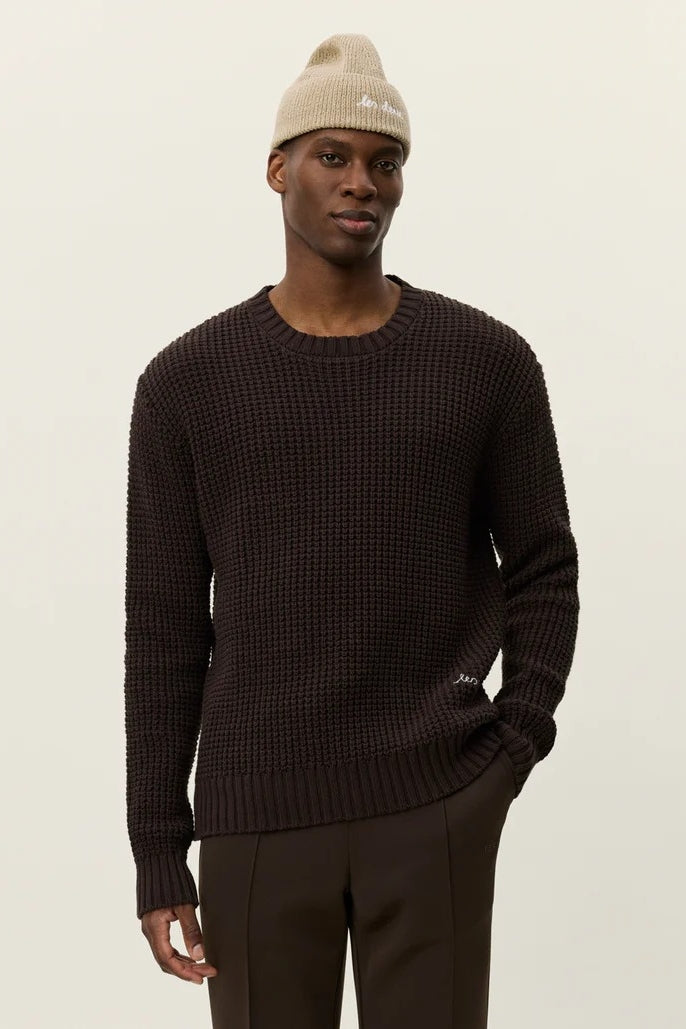 Wholesale,Les Deux, Les Deux Brown Waffle Weave Crewneck Knit Sweater, Brown, Medium-48-TagM