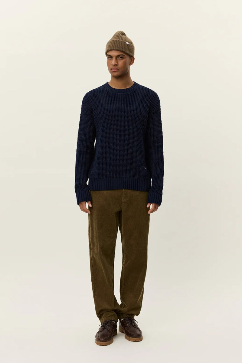 Wholesale,Les Deux, Les Deux Navy Waffle Weave Crewneck Knit Sweater, Blue, Small-46-TagS