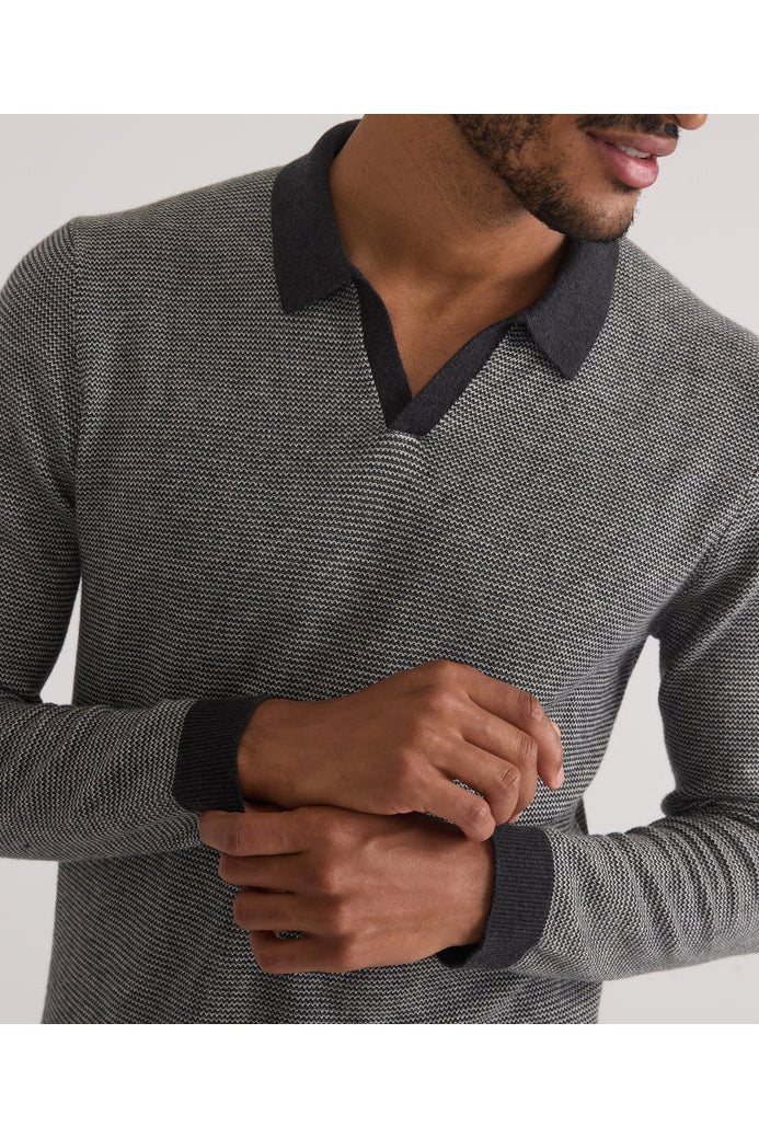 Wholesale,Marine Layer, Marine Layer Black/Grey Polo with Contrasting Collar and Cuffs, Black, Small-40-TagSMedium-42-TagMLarge-46-TagLExtra Large-48-TagXL