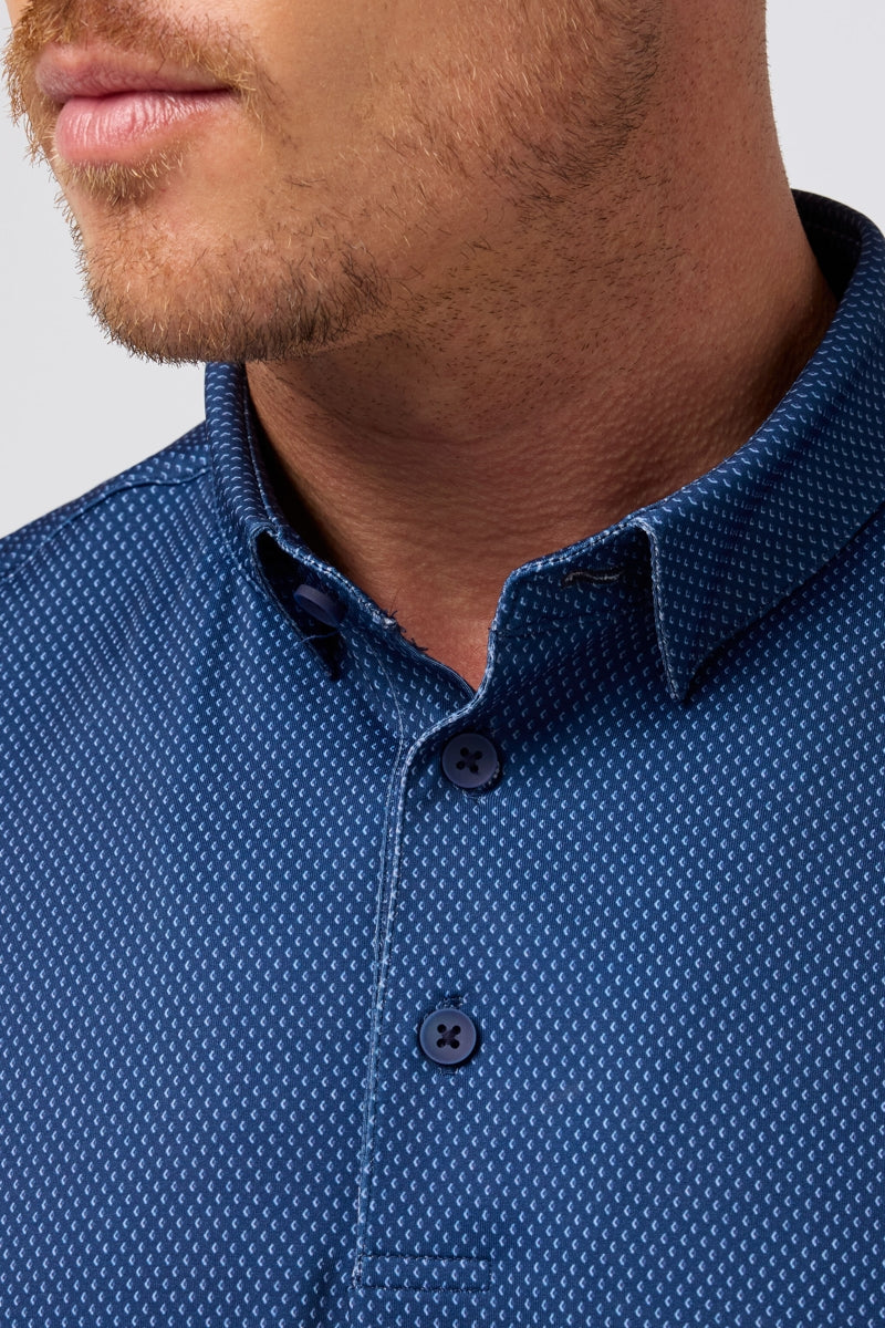 Wholesale,Mizzen + Main, Mizzen + Main Midnight Navy Diamond Print Performance Trim Fit Polo, Blue, Medium-42-TagM
