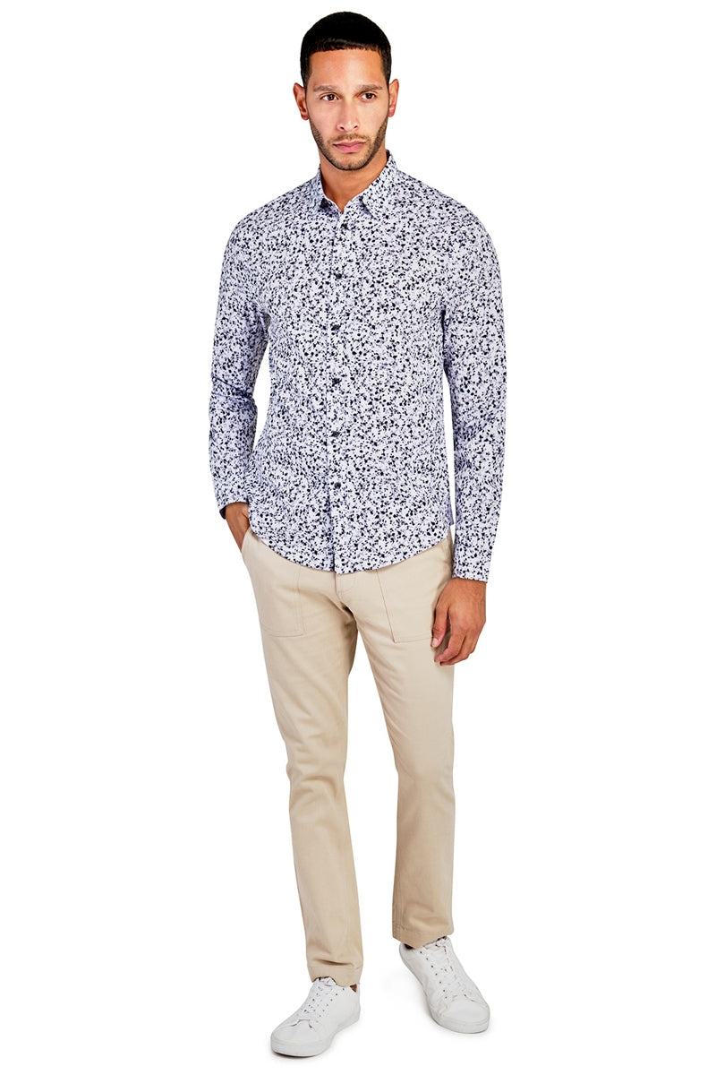 Faire,Brooklyn Brigade, Brooklyn Brigade White Mini Floral 4-way Stretch Shirt, White, Medium-41-TagM