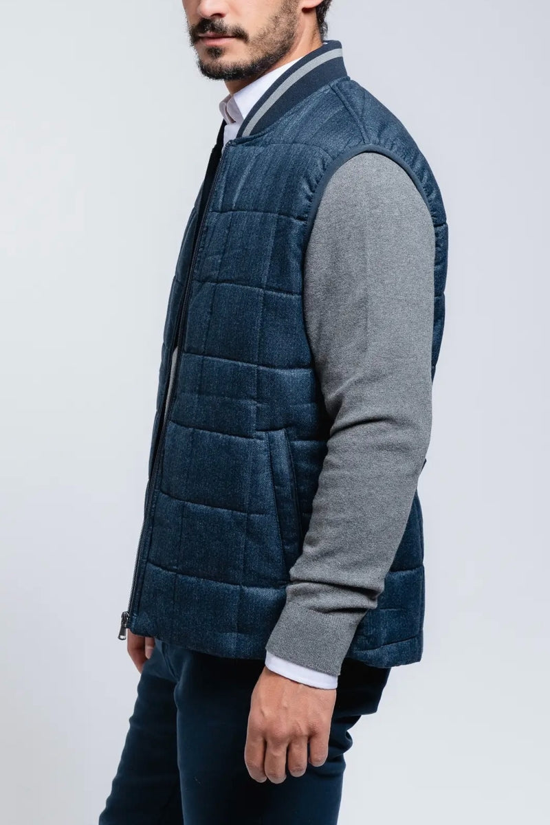 Faire,SMF, SMF Navy Vest with Varsity Collar Detail, Blue, Extra Large-48-TagXXLExtra Large-47-TagXLLarge-46-TagLMedium-44-TagMSmall-42-TagSLarge-45-TagLExtra Large-46-TagXLExtra Extra Large-48-TagXXL