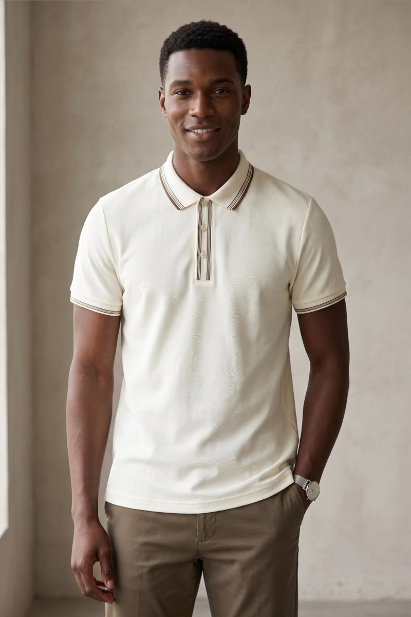 Wholesale,Blend, Blend Cloud Cream Short Sleeve Polo with Brown Contrast, Cream, Large-44-TagLExtra Large-46-TagXLExtra Extra Large-49-TagXXLMedium-41-TagMSmall-39-TagSSmall-39-TagM