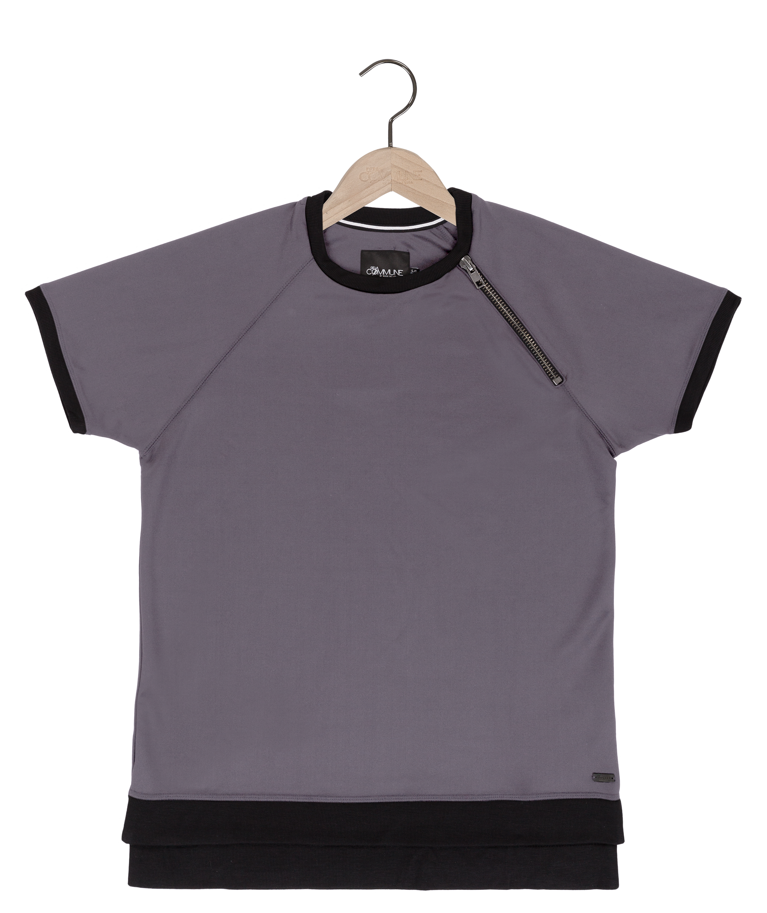 Brand Partner,Reesedeluca, Reese De Luca Grey Raglan Scuba T-Shirt with Zipper, Grey, Medium-44-TagM