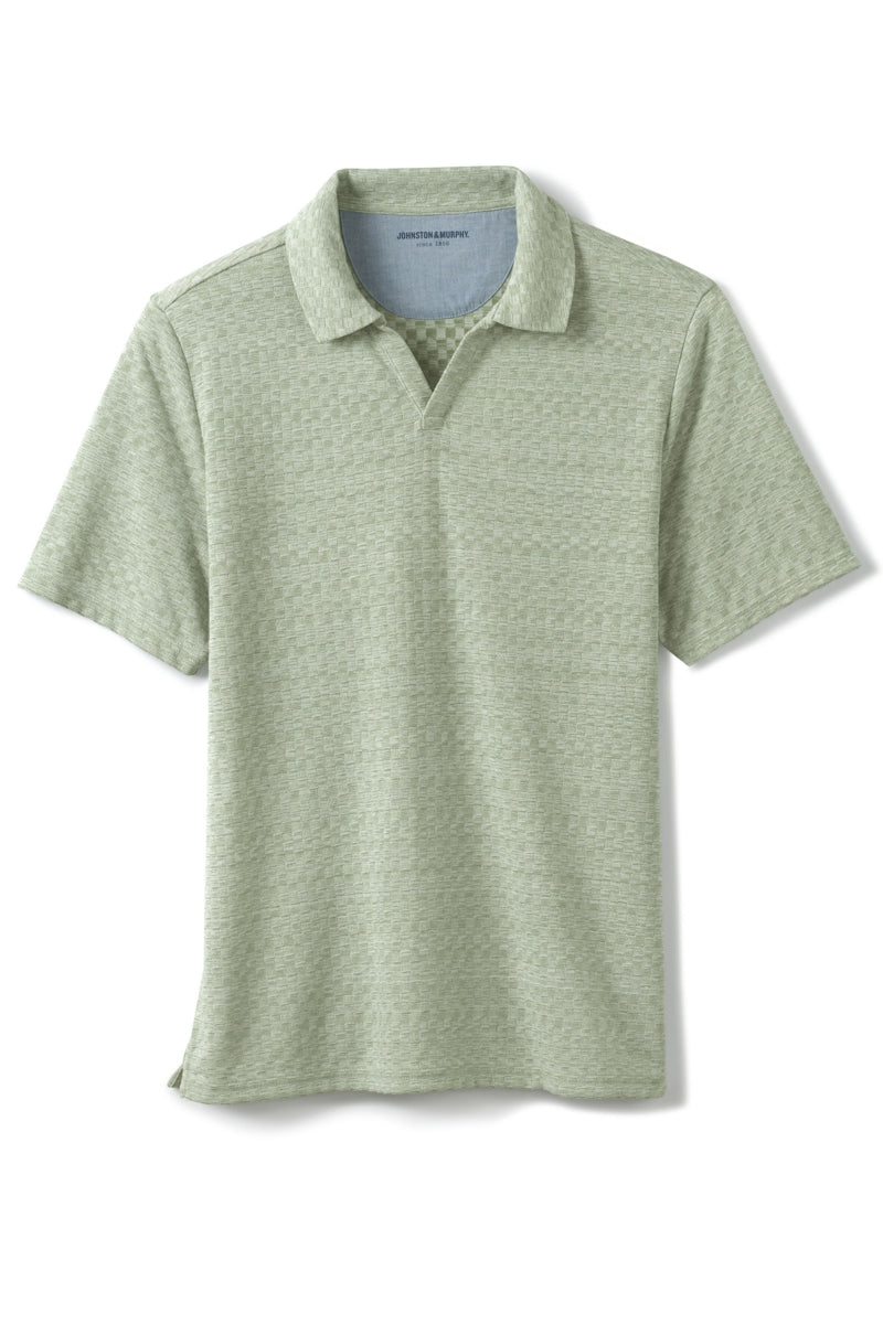 Wholesale,Johnston & Murphy, Johnston & Murphy Sage Basketweave Textured V-Neck Polo, Green, Small-42-TagSMedium-45-TagMExtra Large-51-TagXL