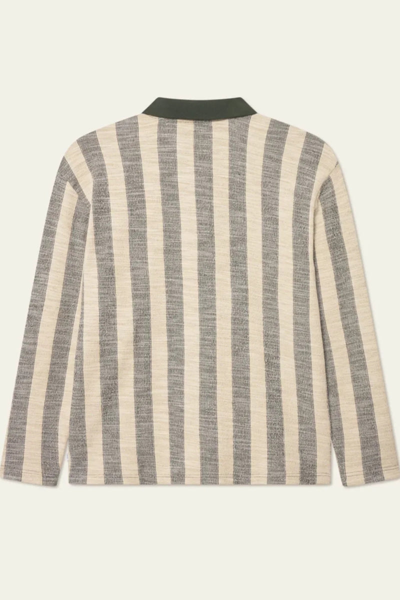 Wholesale,Les Deux, Les Deux Olive with Tan Striped Jacquard Jersey Textured Knit Polo, Green, Small-46-TagS