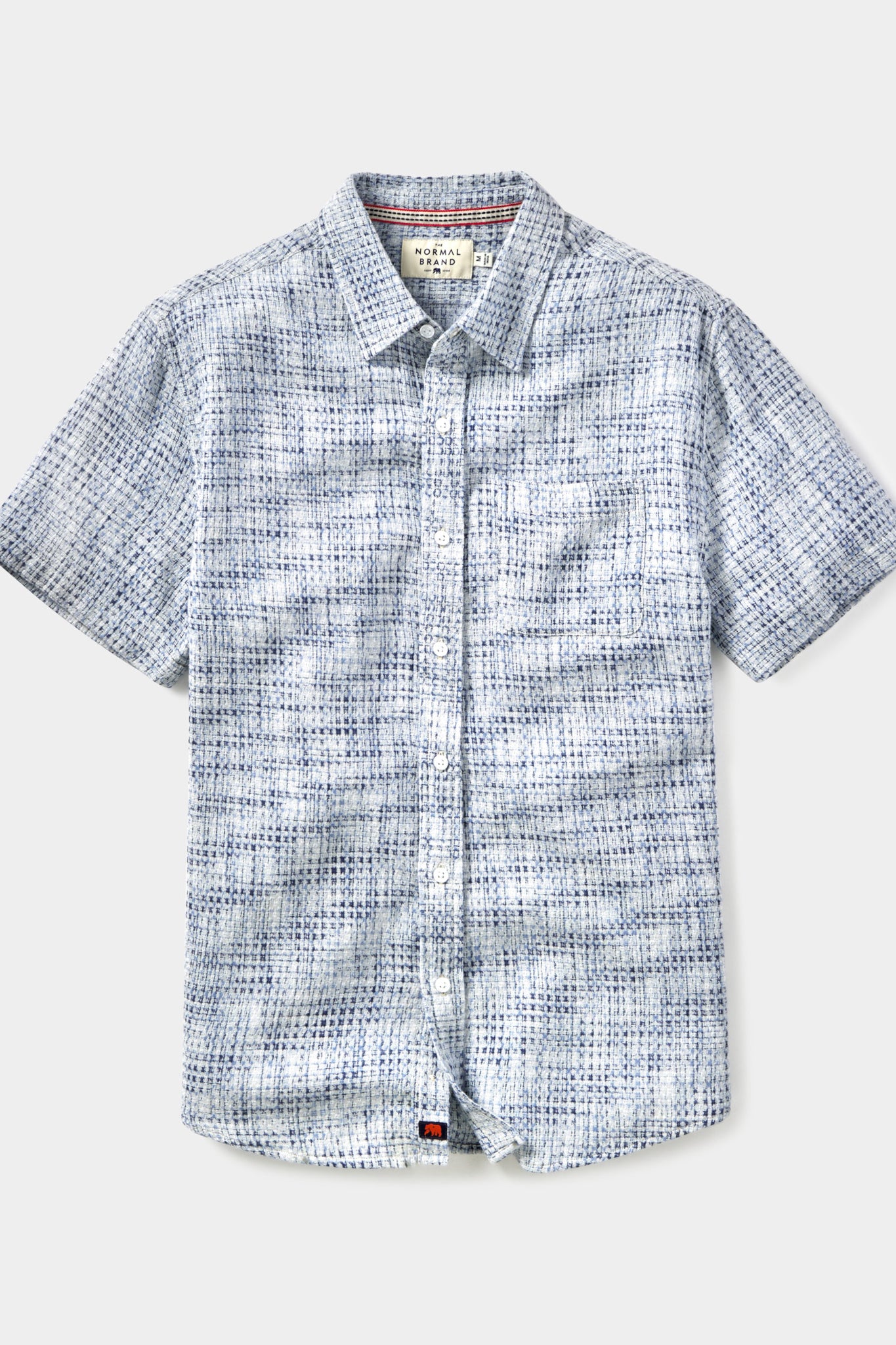 Wholesale,The Normal Brand, The Normal Brand Light Blue Woven Freshwater Short Sleeve Button Up Shirt, Blue, Medium-43-TagM