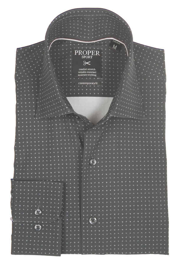 Proper Sport Grey Geo Print Four-way Stretch Dress Shirt