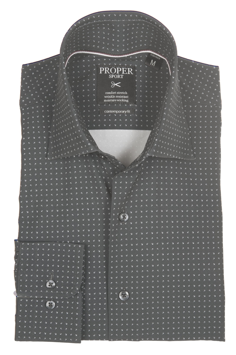 Wholesale,Proper Sport, Proper Sport Grey Geo Print Four-way Stretch Dress Shirt, Grey, Extra Extra Large-55-TagXXL