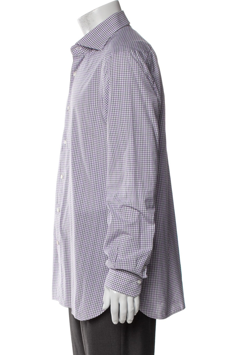 RealReal,Isaia, Isaia Purple/Grey Plaid Print Long Sleeve Shirt, Purple, Large-44-TagL