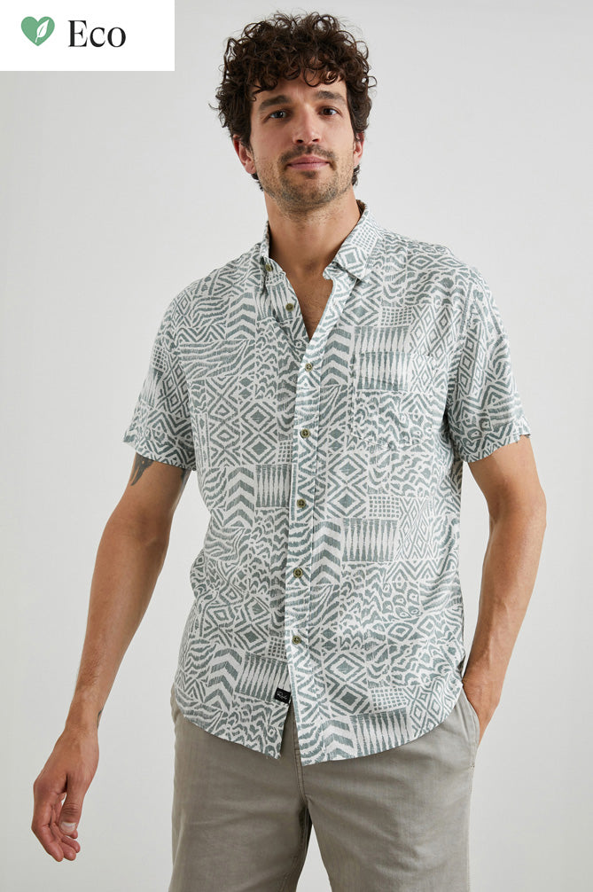 Wholesale,Rails, Rails Green Tribal Print Short Sleeve Shirt, Green, Large-46-TagLMedium-44-TagMExtra Large-49-TagXLExtra Extra Large-52-TagXXLSmall-42-TagS
