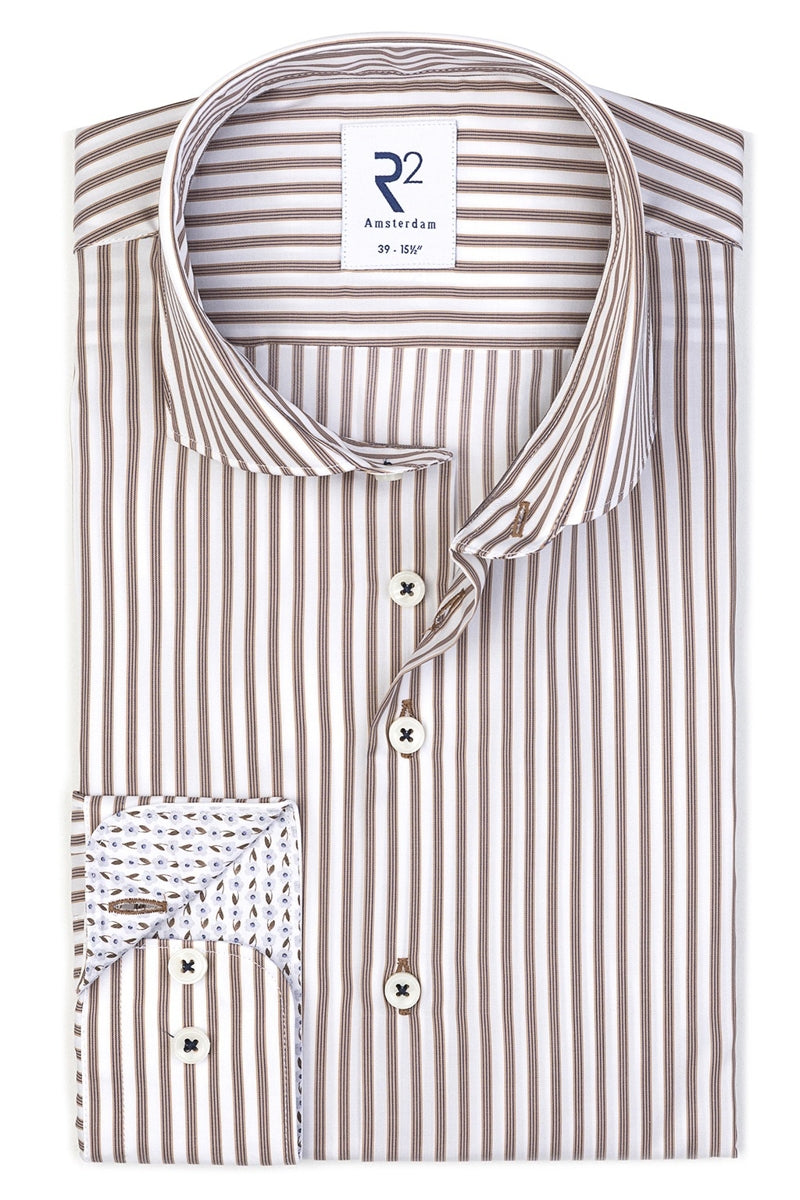 Direct From Brand,R2 Amsterdam, R2 Amsterdam Beige Striped Cotton Shirt, Tan, Small-40-Tag39Extra Large-48-Tag43