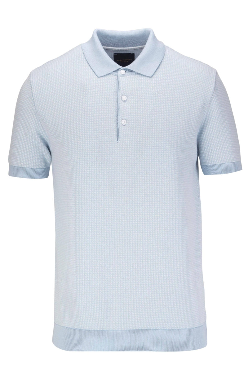 Faire,Guide London, Guide London Light Blue 2 Tone Jacquard Knit Short Sleeve Polo, Blue, Small-38-TagS