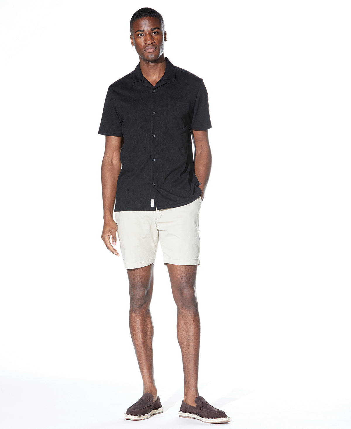 Wholesale,Civil Society, Civil Society Black Matelassé Knit Textured Short Sleeve Resort Shirt, Black, Small-41-TagS