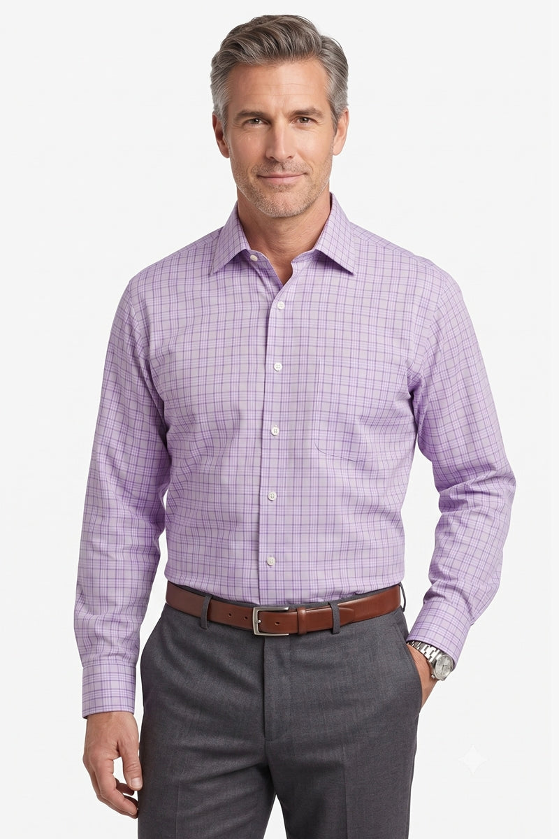 RealReal,Paul Stuart, Paul Stuart Purple Plaid Print Long Sleeve Dress Shirt, Purple, Extra Extra Large-52-TagXXL
