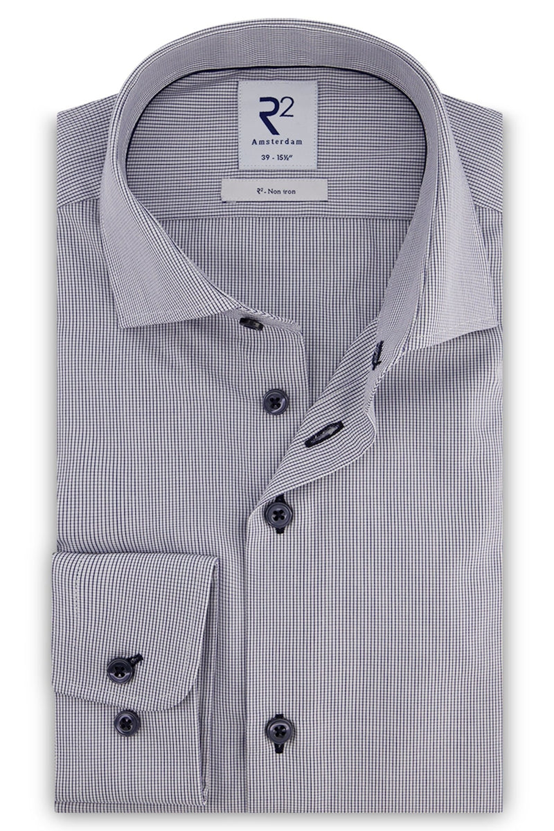 Direct From Brand,R2 Amsterdam, R2 Amsterdam Navy Vichy Check Non-iron Cotton Shirt, Blue, Small-40-Tag38