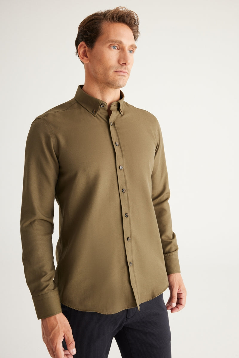 Wholesale,Altinyildiz Classics, Altinyildiz Classics Olive Cotton Oxford Slim Fit Shirt, Green, Medium-44-TagL