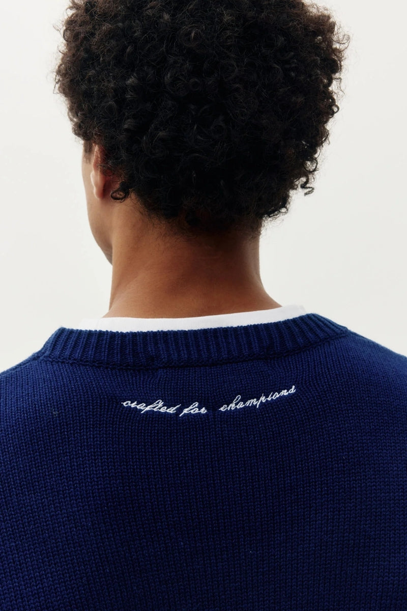 Wholesale,Kuwalla Tee, Kuwalla Tee Navy Equestrian Knit Crew Sweater, Blue, Small-42-TagSMedium-45-TagMLarge-47-TagLExtra Large-49-TagXLExtra Extra Large-52-TagXXL