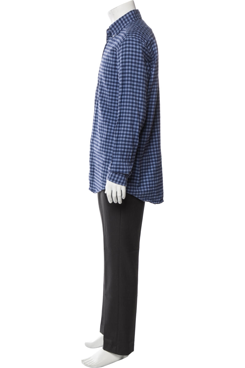 RealReal,Bergdorf Goodman, Bergdorf Goodman Navy Plaid Print Dress Shirt, Blue, Medium-42-TagM