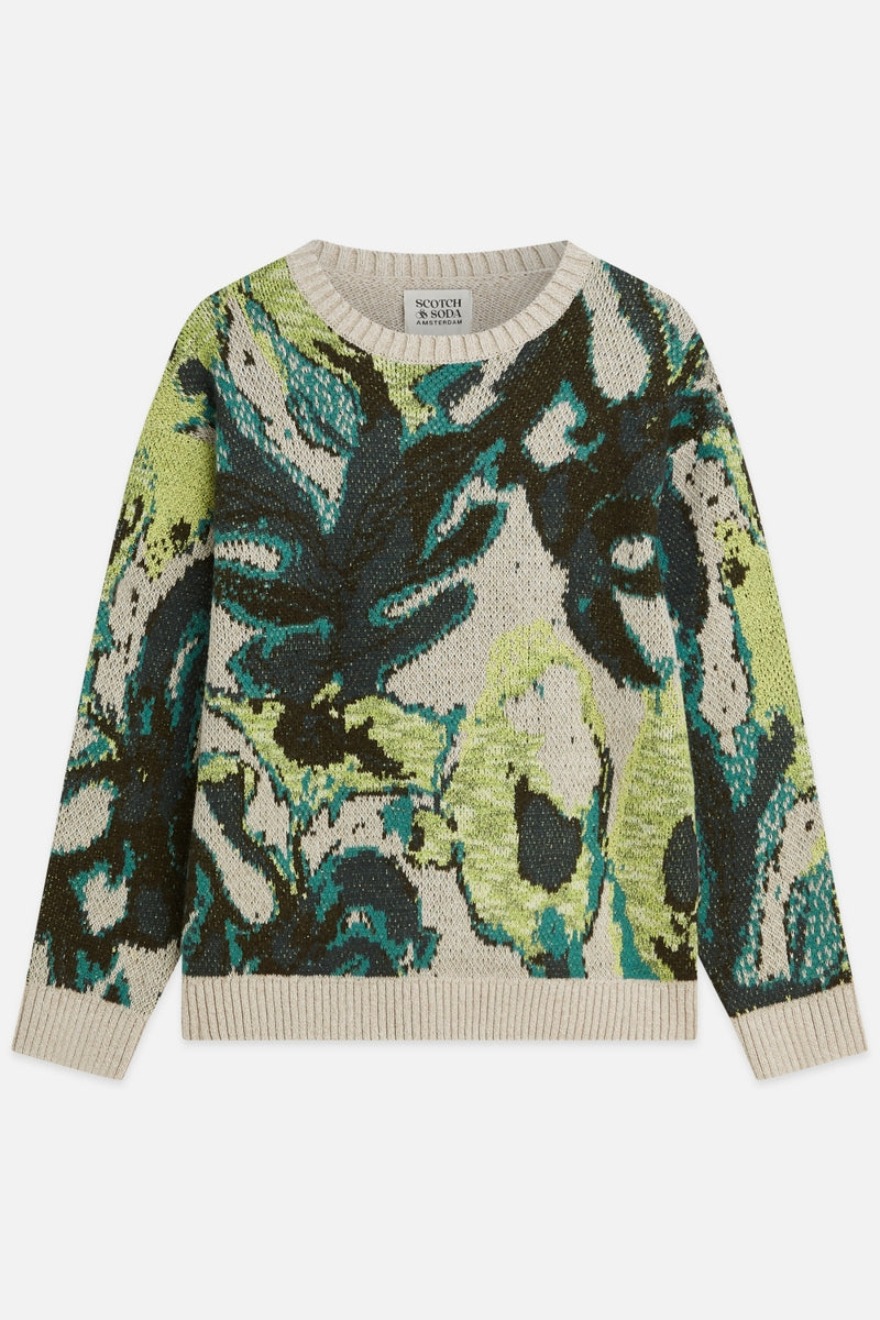 Wholesale,Scotch & Soda, Scotch & Soda Watercolor Multi Abstract Textured Sweater, Green, Extra Extra Large-54-TagXXL