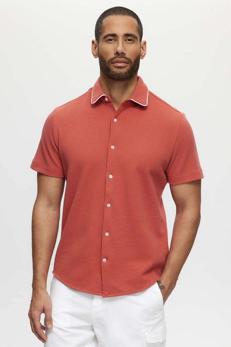 Faire,Julian & Mark, Julian & Mark Orange with White Contrast Tipped Pique Slim Shirt, Orange, Medium-40-TagMLarge-43-TagLExtra Large-46-TagXLExtra Extra Large-50-TagXXL
