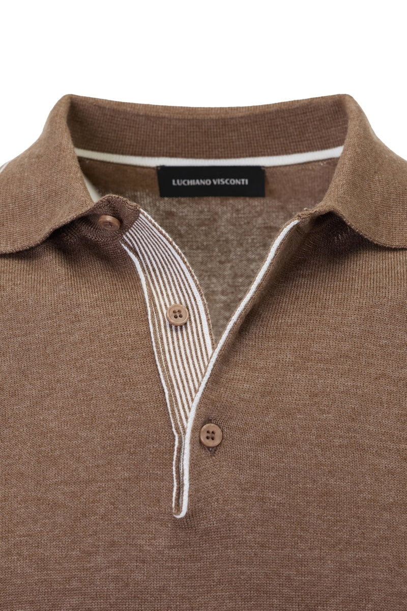 Wholesale,Luchiano Visconti, Luchiano Visconti Brown Dual-Tone Sartorial Melange Knit Polo, Brown, Small-41-TagSMedium-43-TagMLarge-45-TagLExtra Large-47-TagXL