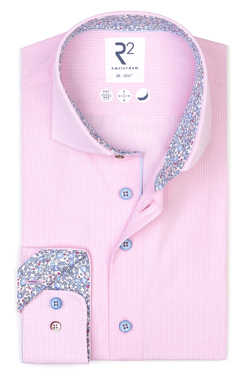 Direct From Brand,R2 Amsterdam, R2 Amsterdam Light Pink Vichy Check Cotton Shirt, Pink, Large-44-Tag41