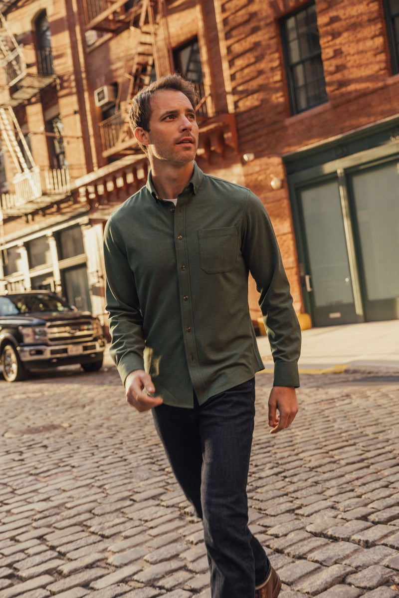 Wholesale,Mizzen + Main, Mizzen + Main Spruce Heather Trim Flannel Shirt, Green, Extra Large-48-TagXL