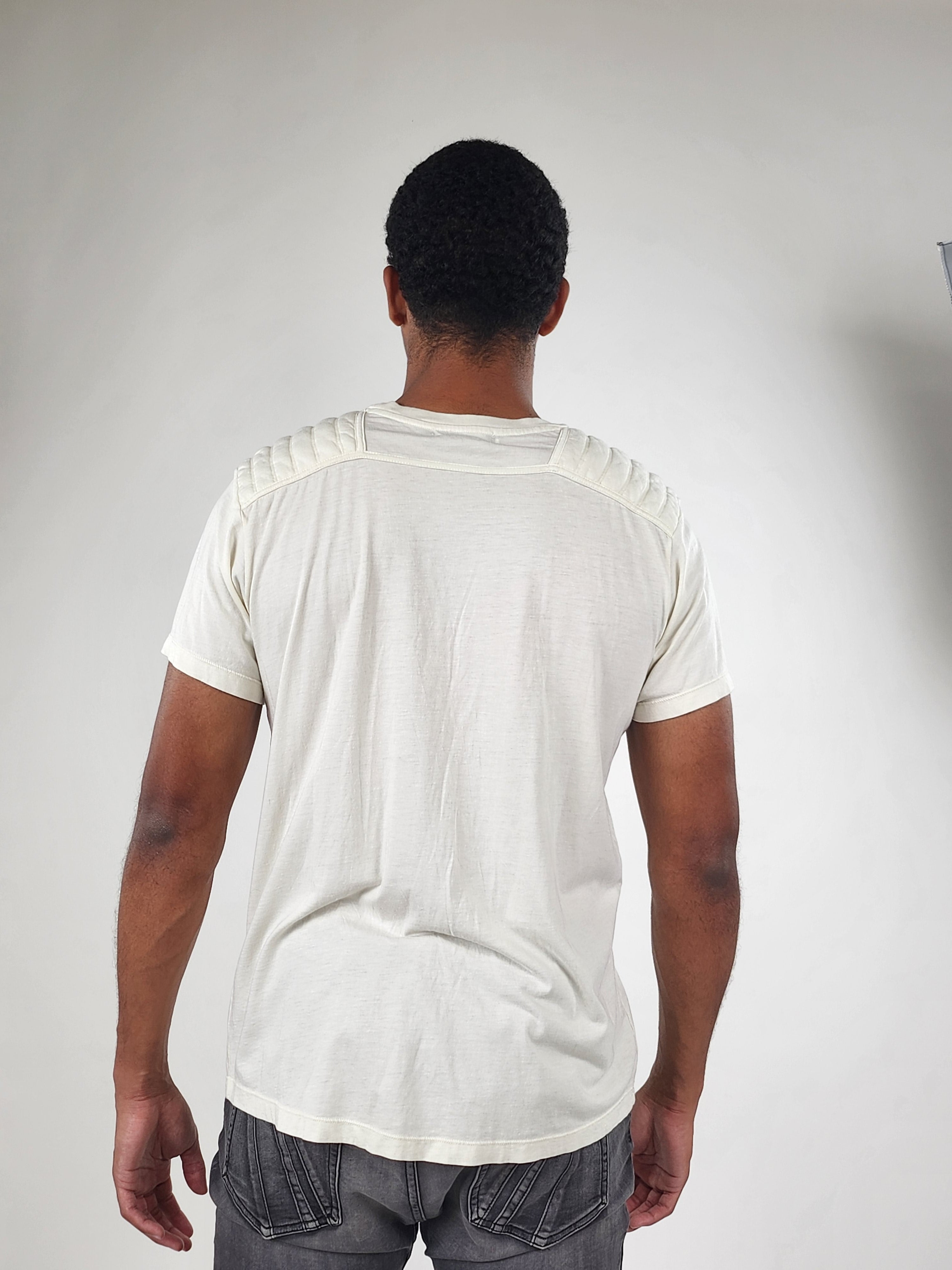 Wholesale,Reesedeluca, Reese De Luca White Short Sleeve Padded Shoulder T-Shirt, White, Medium-43-TagM