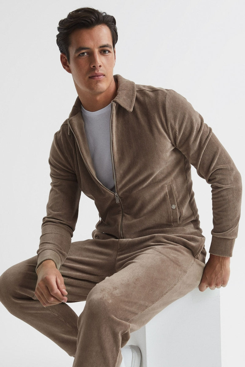 Direct From Brand,Reiss, Reiss Mocha Corduroy Track Jacket, Brown, Small-42-TagSMedium-44-TagM