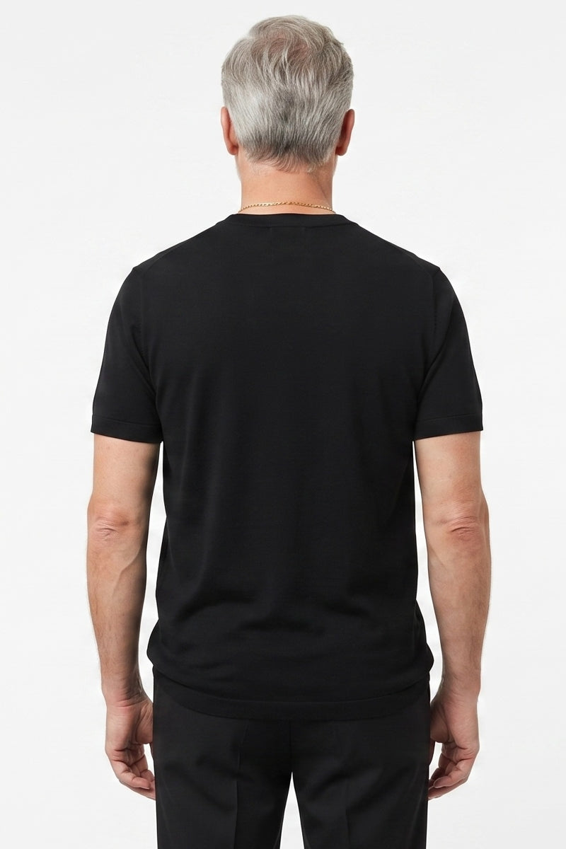 Wholesale,Mizumi, Mizumi Black Textured Knit Crewneck Tee, Black, Small-40-TagSMedium-42-TagMLarge-44-TagLExtra Large-46-TagXLExtra Large-47-TagXXL
