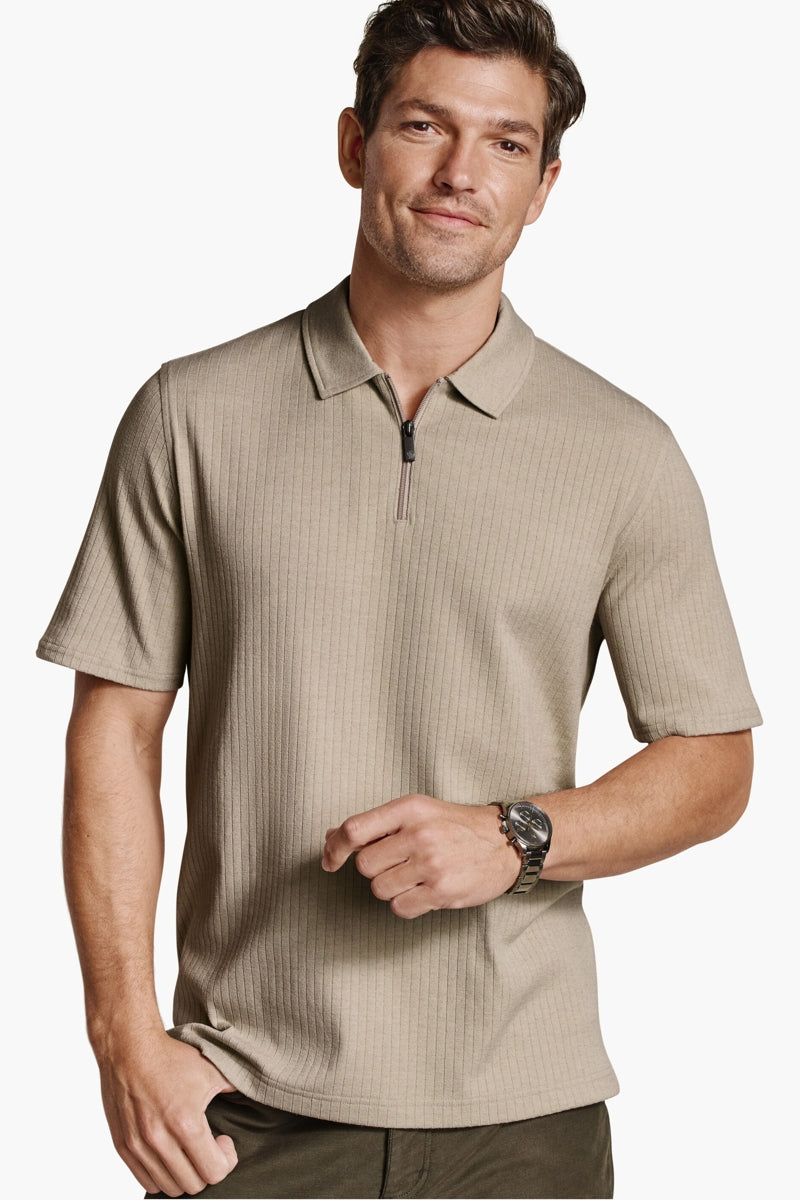 Wholesale,Johnston & Murphy, Johnston & Murphy Stone Ribbed Qtr Zip Polo, Tan, Large-48-TagLMedium-44-TagMExtra Large-50-TagXL