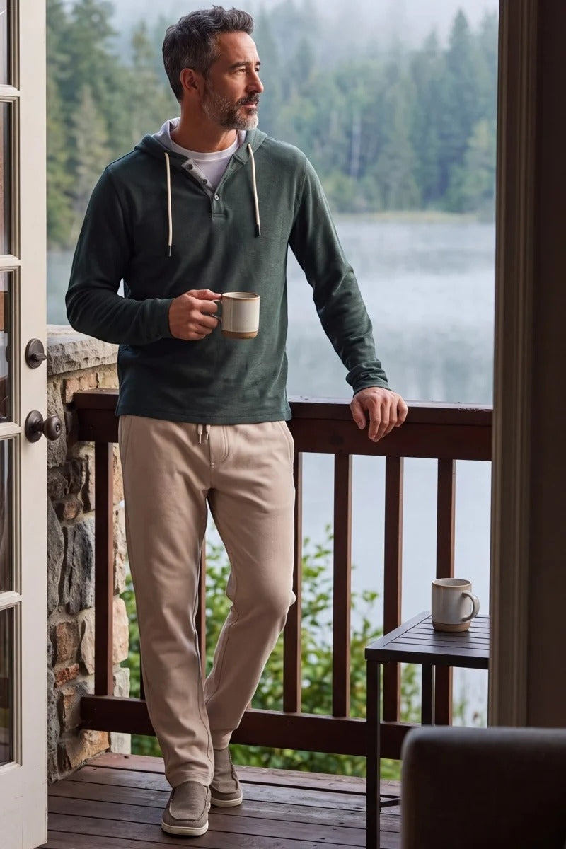 Wholesale,Fundamental Coast, Fundamental Coast Agave Green Soft Henley Hoodie, Green, Medium-46-TagMLarge-48-TagLExtra Large-50-TagXL