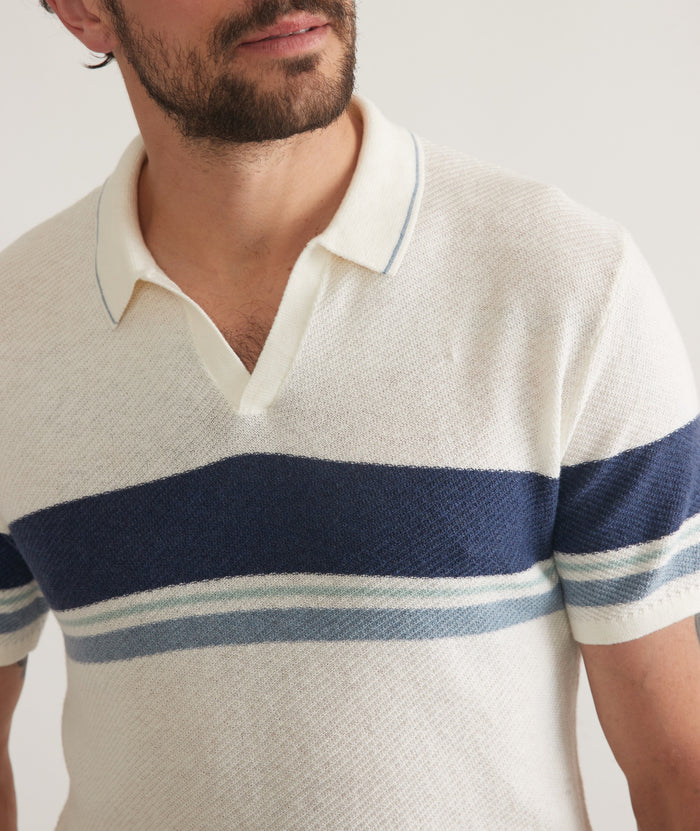 Wholesale,Marine Layer, Marine Layer Cream with Blue Stripes Greyson Polo, Cream, Medium-40-TagMLarge-43-TagLExtra Extra Large-50-TagXXLExtra Large-46-TagXLSmall-38-TagS
