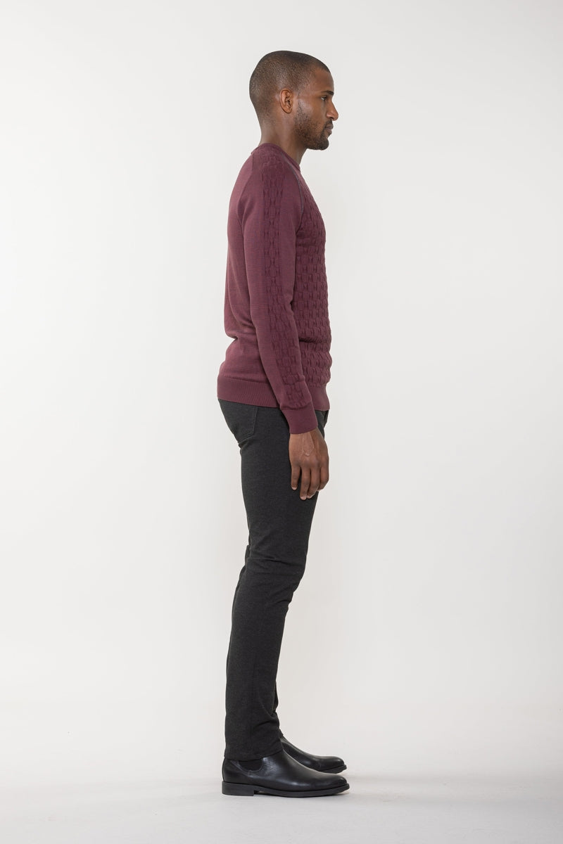 Wholesale,Luchiano Visconti, Luchiano Visconti Burgundy Hourglass Crew Neck Sweater, Red, Extra Large-45-TagXL