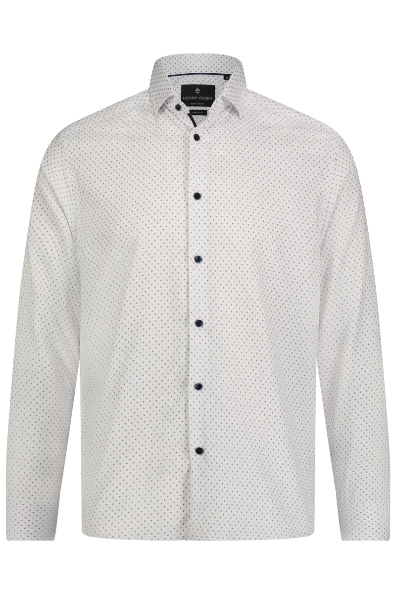 Wholesale,Luchiano Visconti, Luchiano Visconti White with Blue Dots Dobby Herringbone Shirt, White, Extra Large-51-TagXL